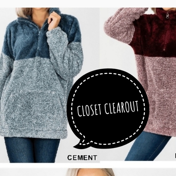 NEW BLUE FAUX FUR SHERPA PULL OVER TOP SWEATER - Picture 1 of 4